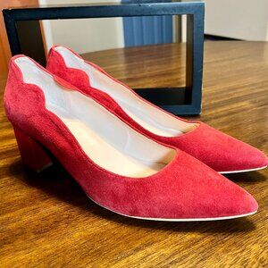 Kate Spade Red Suede Scalloped Block 2" Heel Pumps Size 8.5